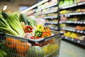 Ai Generated Close Up Of Full Shopping Cart In Grocery Store Ai Generated Free Photo